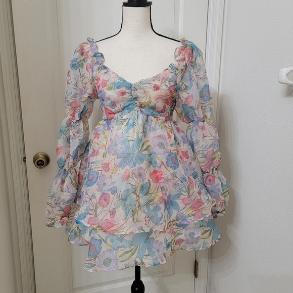 Forever 21 Size S Organza Puff Sleeve Babydoll Mini Dress, Exc. Used Condition - Picture 3 of 16